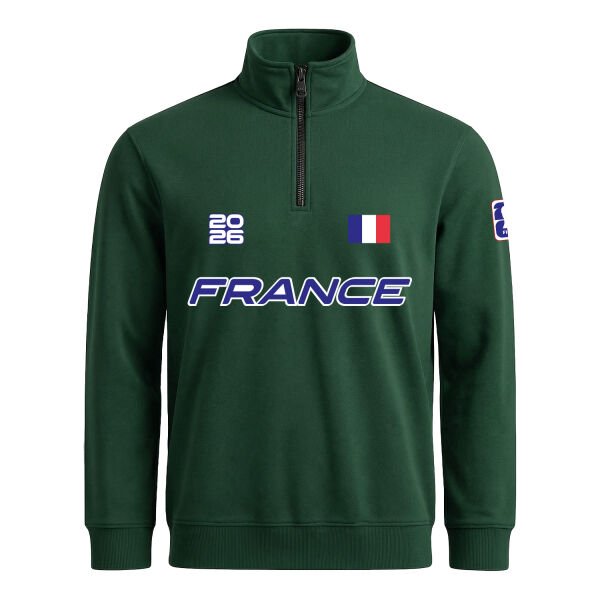 Fransa 2026 Yarım Fermuarlı Sweatshirt M - Nefti Yeşili