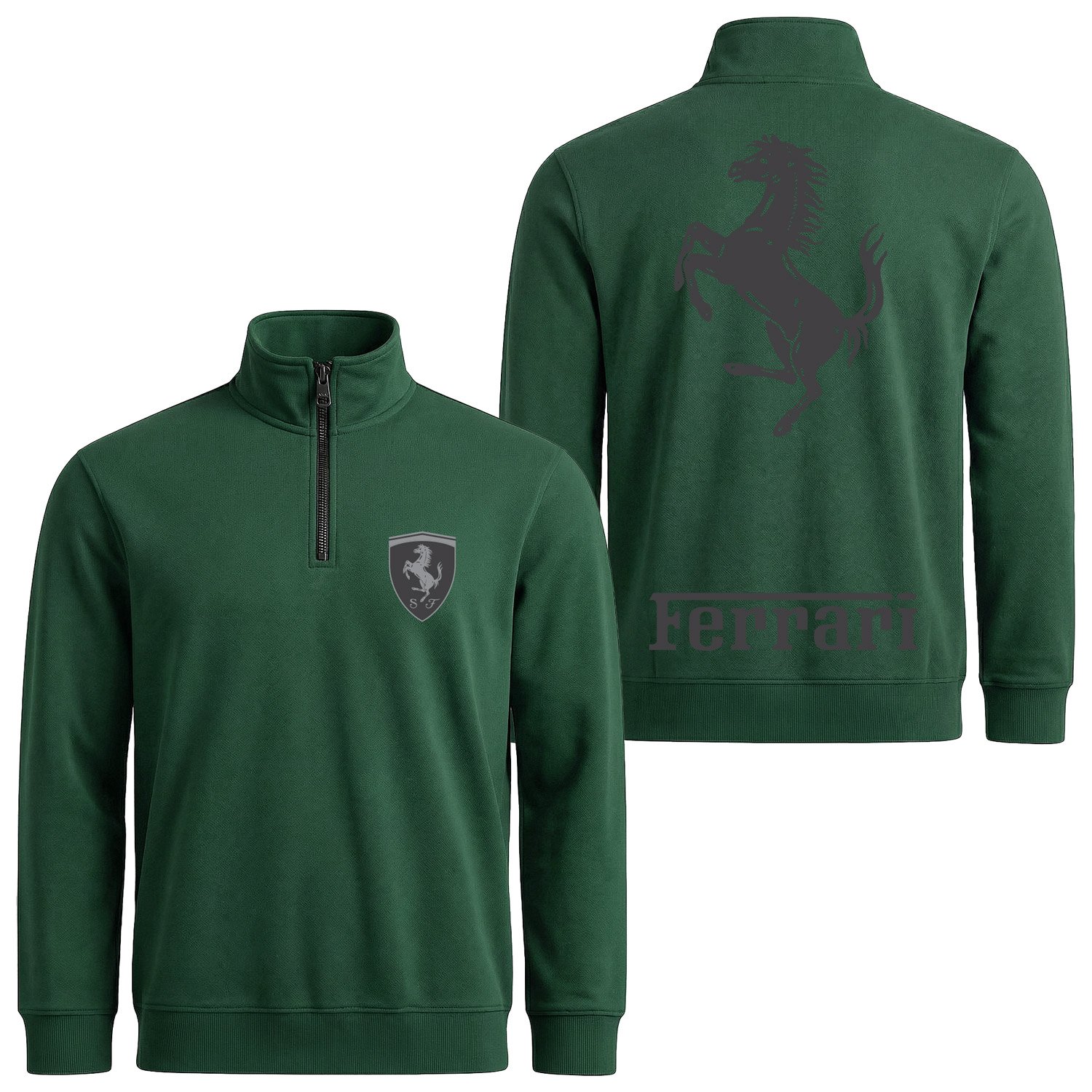 Ferrari Muted Black Premium Yarım Fermuarlı Sweatshirt XL - Nefti Yeşili