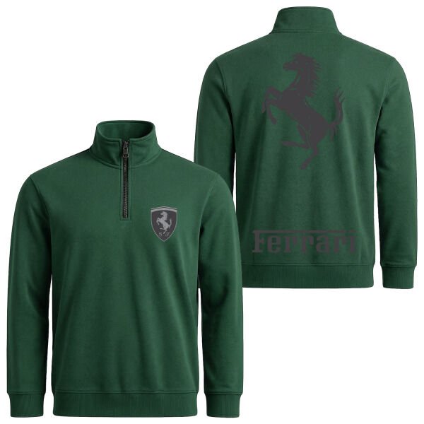 Ferrari Muted Black Premium Yarım Fermuarlı Sweatshirt XL - Nefti Yeşili
