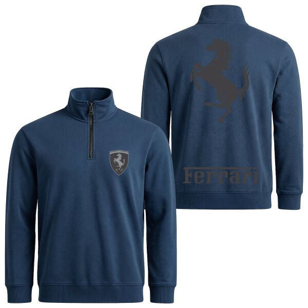 Ferrari Muted Black Premium Yarım Fermuarlı Sweatshirt S - İndigo Mavisi