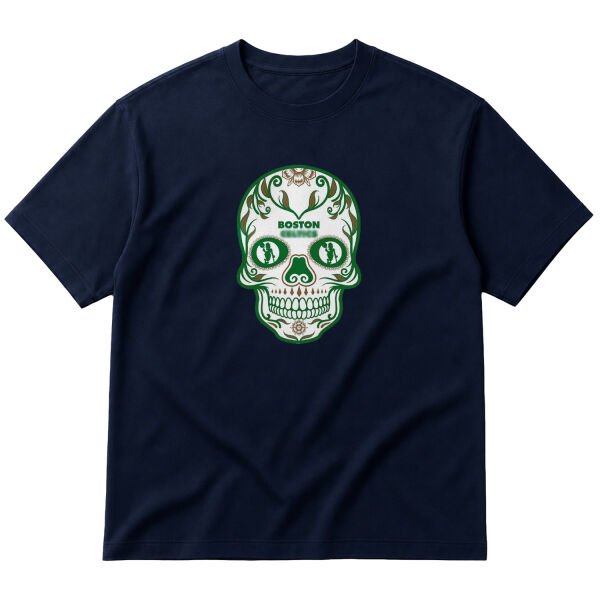 Boston Skull Oversize Tişört M - İndigo Mavisi