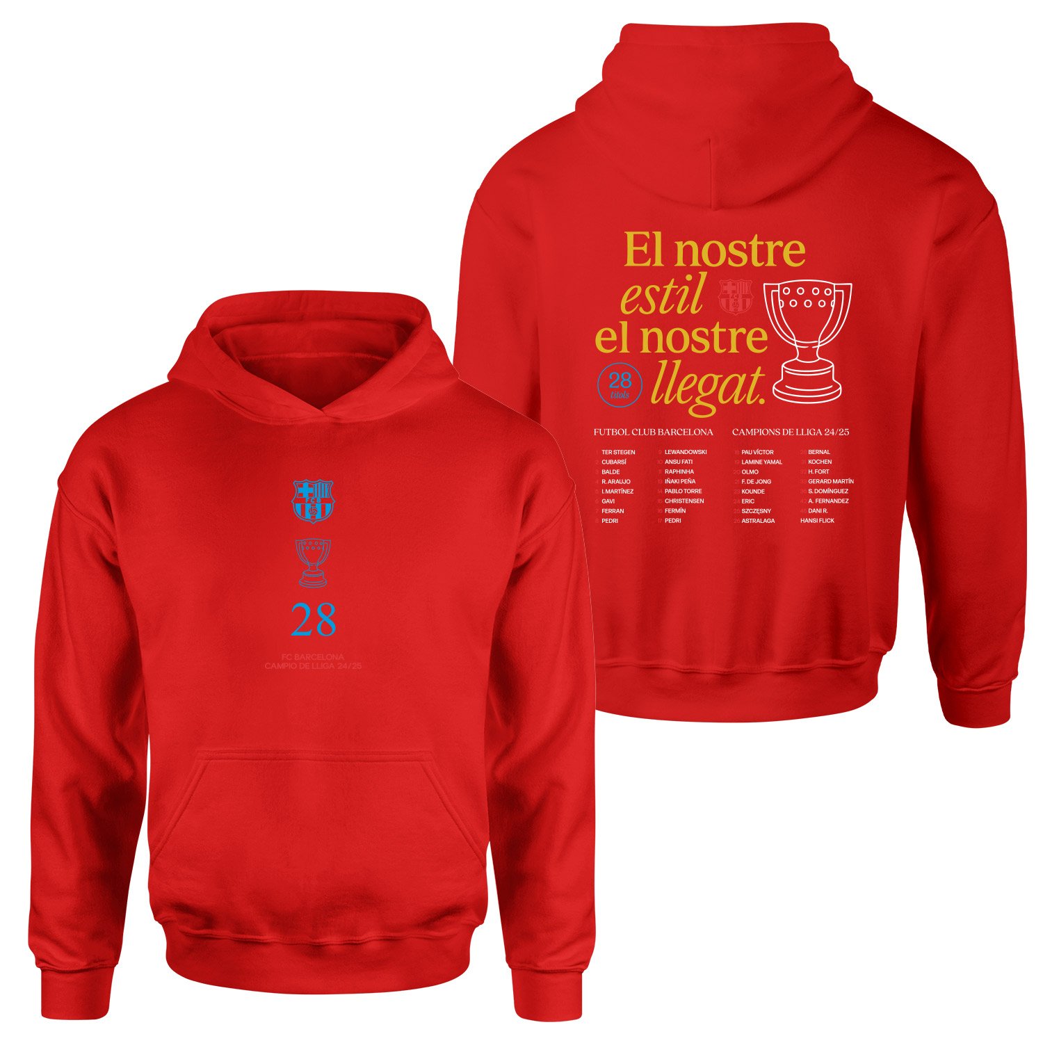 Barcelona Champions 25 Hoodie S - Kırmızı
