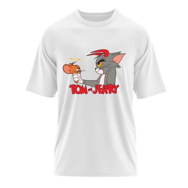 Tom & Jerry Oversize Tişört L - Beyaz