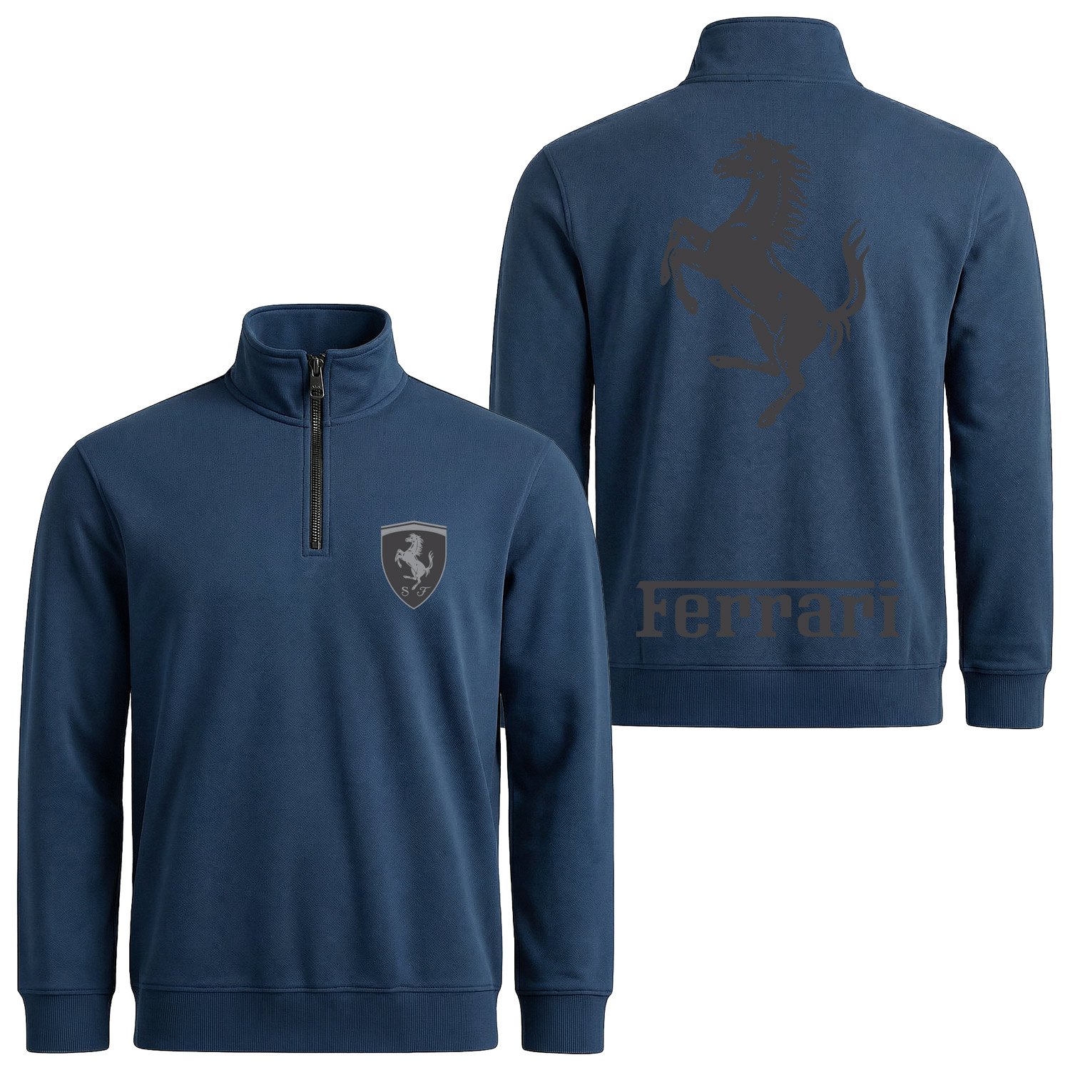 Ferrari Muted Black Premium Yarım Fermuarlı Sweatshirt XL - İndigo Mavisi