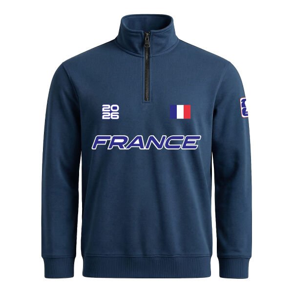 Fransa 2026 Yarım Fermuarlı Sweatshirt L - İndigo Mavisi