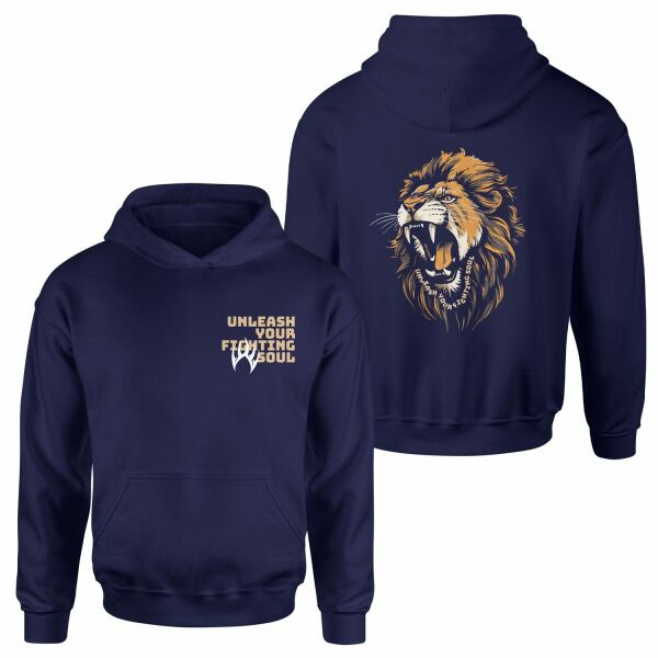 Unleash Your Fighting Soul | Lion Hoodie XL - İndigo Mavisi