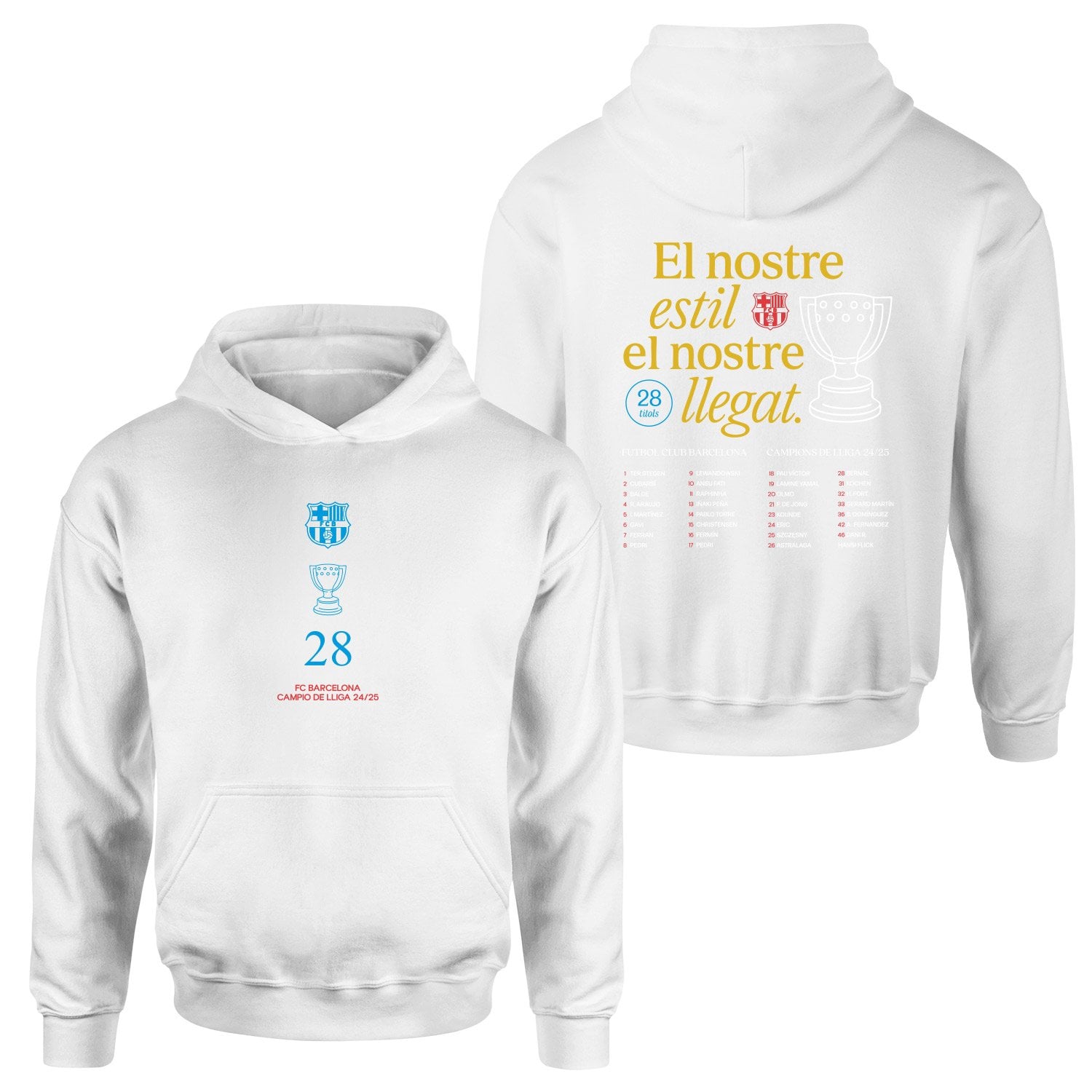 Barcelona Champions 25 Hoodie S - Beyaz
