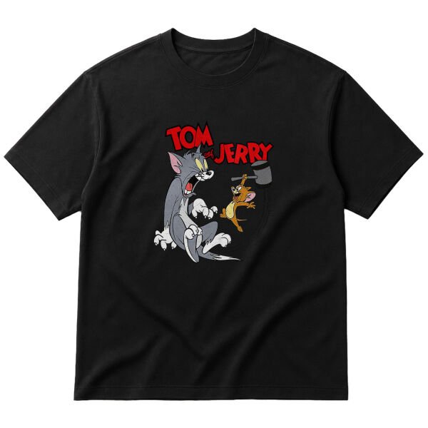 Tom And Jerry Grunge Oversize Tişört L - Siyah
