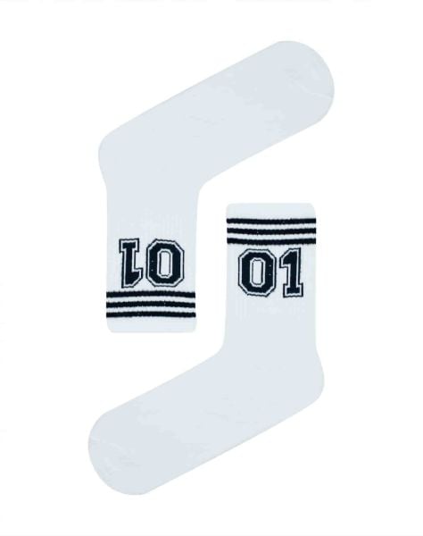 01 Desenli Beyaz Spor Çorap