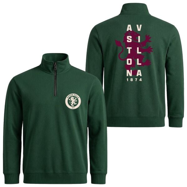 Aston Villa 1874 Heritage Yarım Fermuarlı Sweatshirt L - Nefti Yeşili | OUTLET
