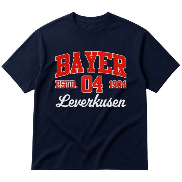 Bayer 04 Leverkusen 04 ESTD. 1904 Oversize Tişört M - İndigo Mavisi