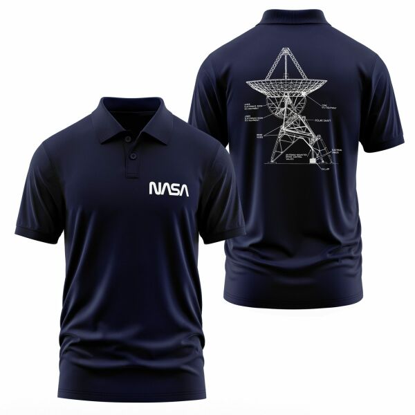NASA Retro Mechanisms Graphic v3.0 Polo Tişört M - İndigo Mavisi