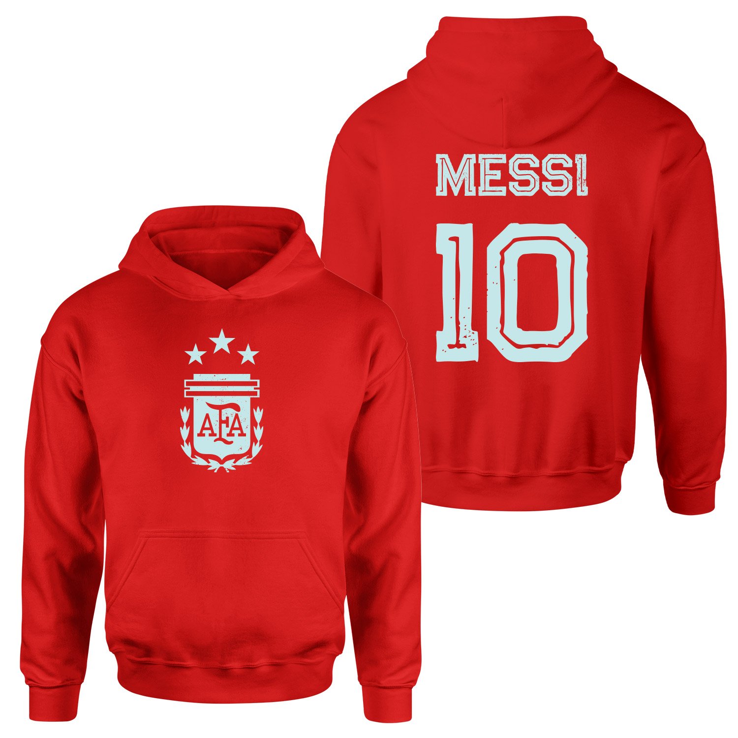 Lionel Messi 10 Argentina Grunge Hoodie L - Kırmızı