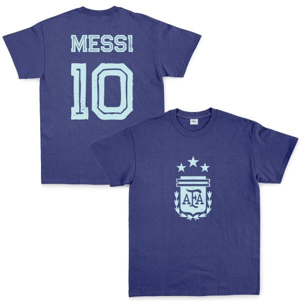 Lionel Messi 10 Argentina Grunge Tişört M - İndigo Mavisi