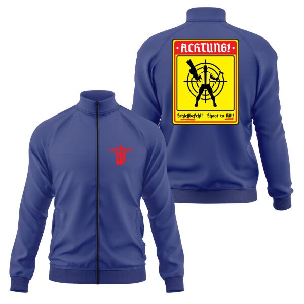 Achtung Schießbefehl! | Wolfenstein Fermuarlı Sweatshirt XL - İndigo Mavisi