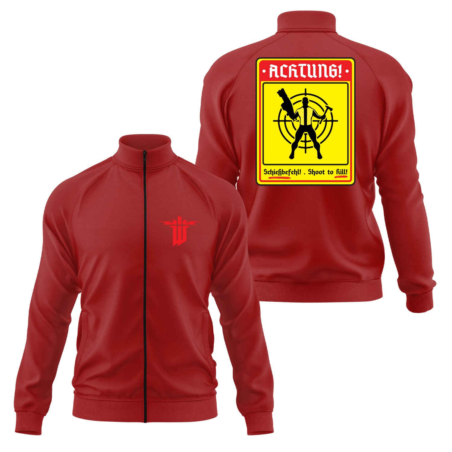 Achtung Schießbefehl! | Wolfenstein Fermuarlı Sweatshirt L - Kırmızı