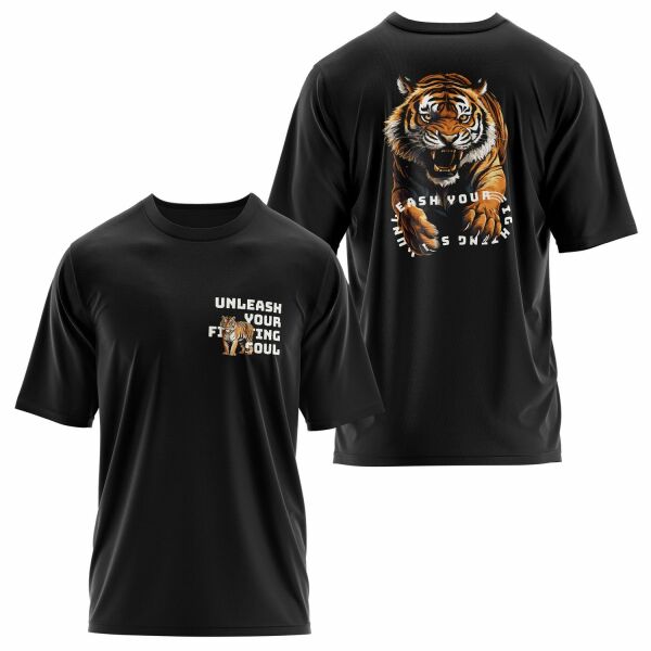 Unleash Your Fighting Soul | Tiger Oversize Tişört M - Siyah