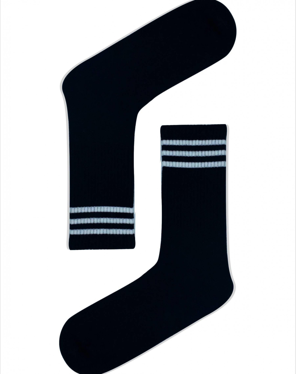 Üç Beyaz Şeritli Siyah Spor Çorap