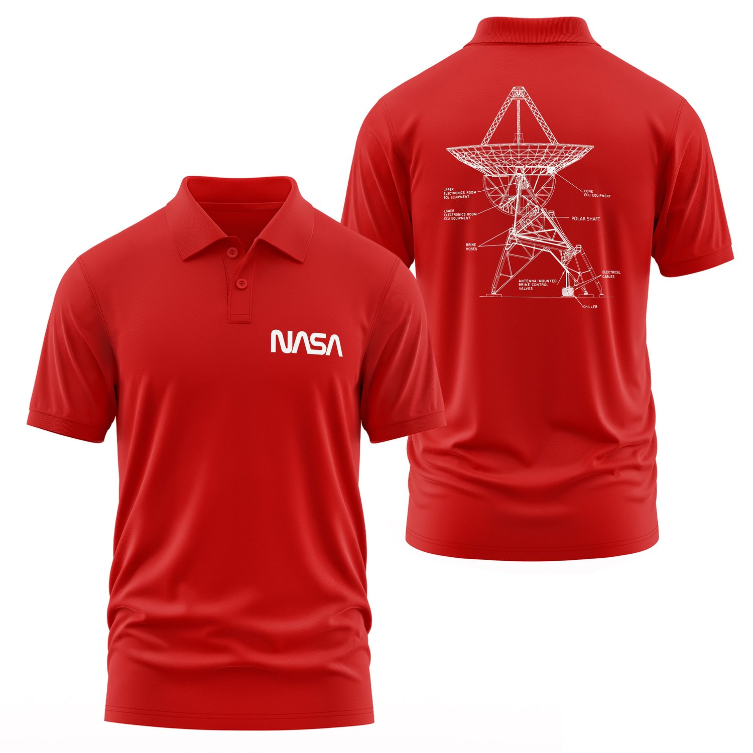 NASA Retro Mechanisms Graphic v3.0 Polo Tişört XL - Kırmızı