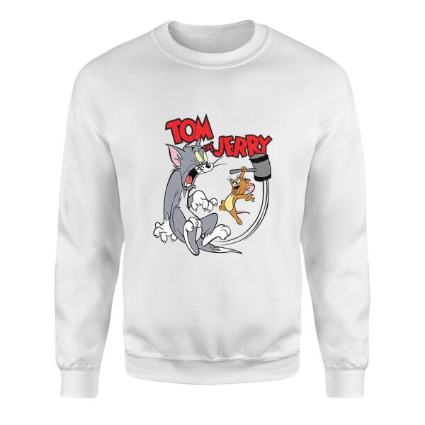 Tom And Jerry Grunge Sweatshirt L - Beyaz