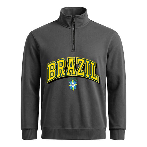 Brezilya 2026 Varsity Yarım Fermuarlı Sweatshirt S - Füme