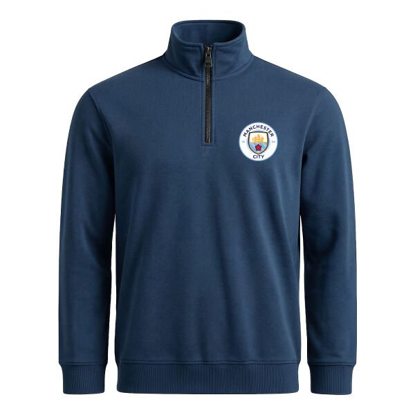 Manchester City Yarım Fermuarlı Sweatshirt XL - İndigo Mavisi