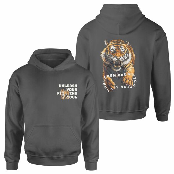 Unleash Your Fighting Soul | Tiger Hoodie M - Füme