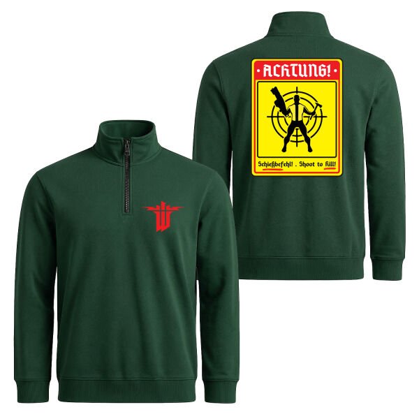 Achtung Schießbefehl! | Wolfenstein Yarım Fermuarlı Sweatshirt XL - Nefti Yeşili