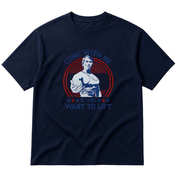 Come With Me If You Want to Lift Oversize Tişört L - İndigo Mavisi
