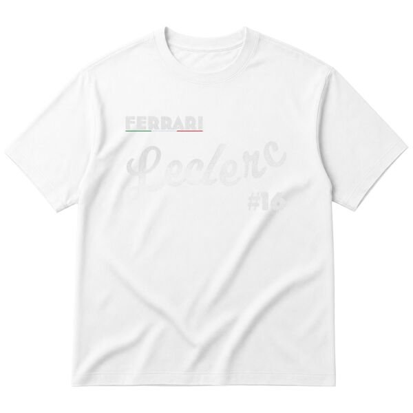 Charles Leclerc Cursive Illustration Oversize Tişört XL - Beyaz