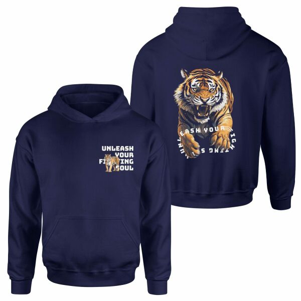 Unleash Your Fighting Soul | Tiger Hoodie XL - İndigo Mavisi