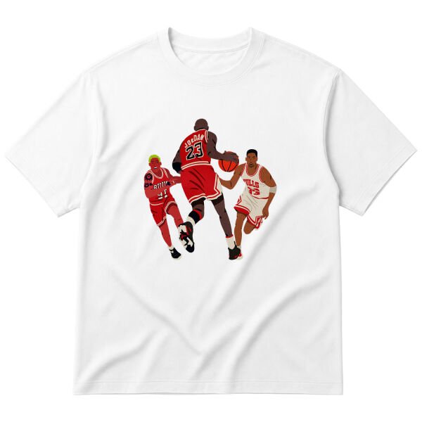 Jordan, Pippen, Rodman Oversize Tişört L - Beyaz