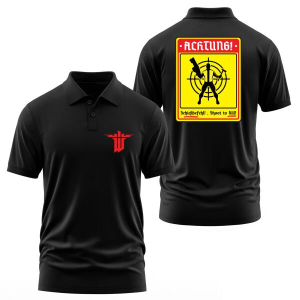 Achtung Schießbefehl! | Wolfenstein Polo Tişört L - Siyah