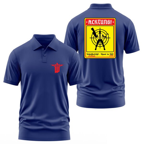 Achtung Schießbefehl! | Wolfenstein Polo Tişört M - İndigo Mavisi