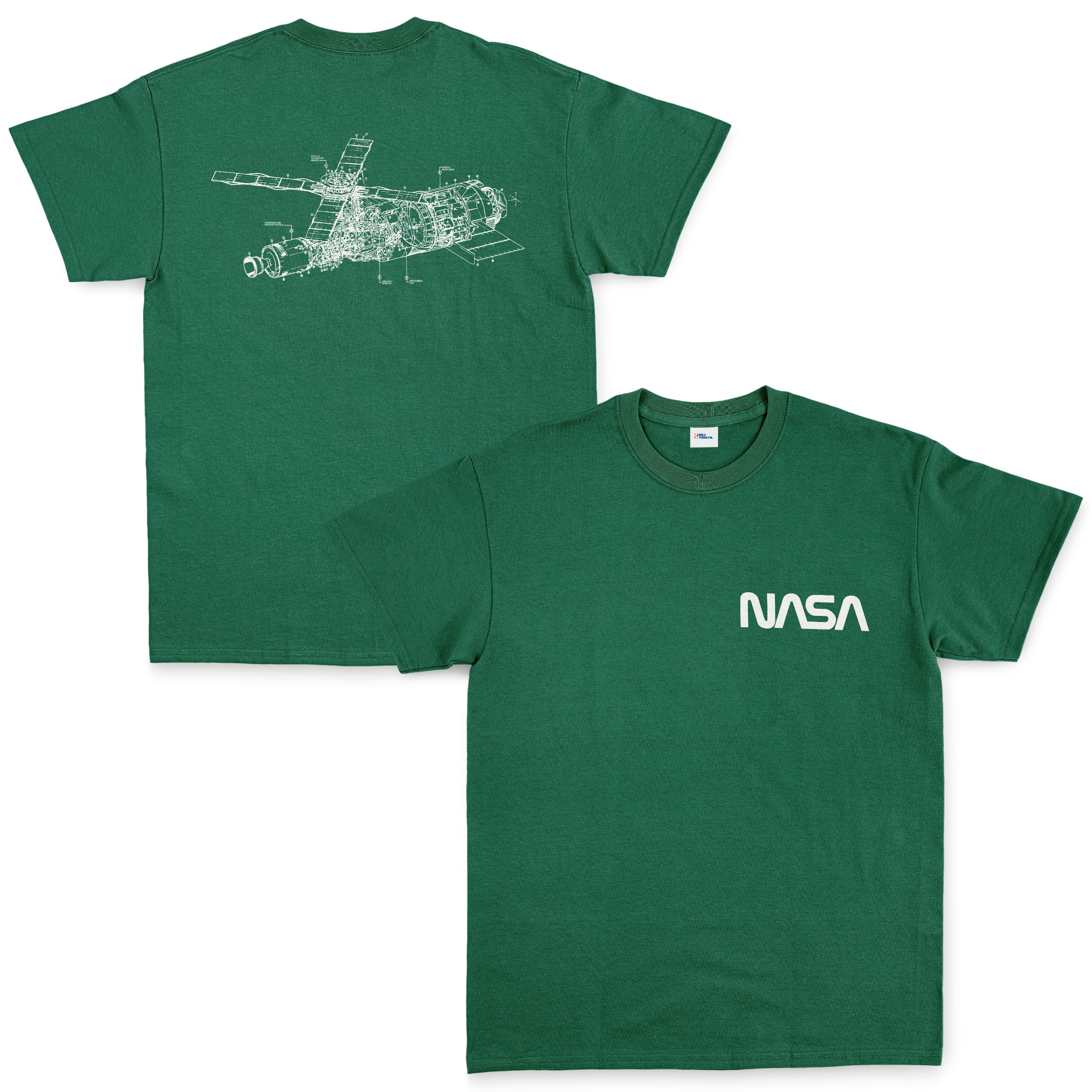 NASA Retro Mechanisms Graphic v2.0 Tişört M - Nefti Yeşili