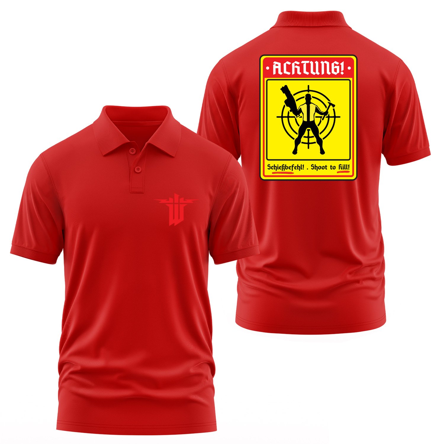 Achtung Schießbefehl! | Wolfenstein Polo Tişört XL - Kırmızı