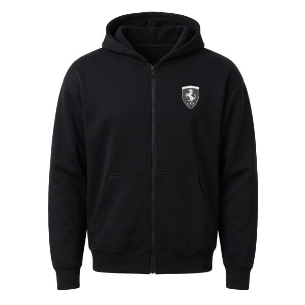 Scuderia Ferrari Muted Black Fermuarlı Kapüşonlu Sweatshirt