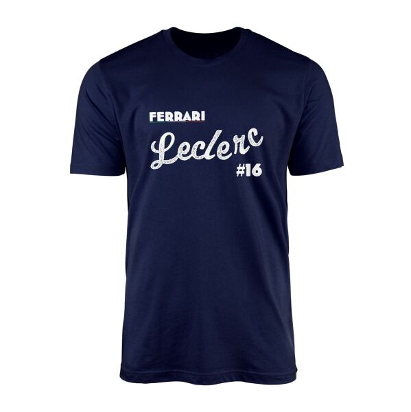Charles Leclerc Cursive Illustration Tişört M - İndigo Mavisi