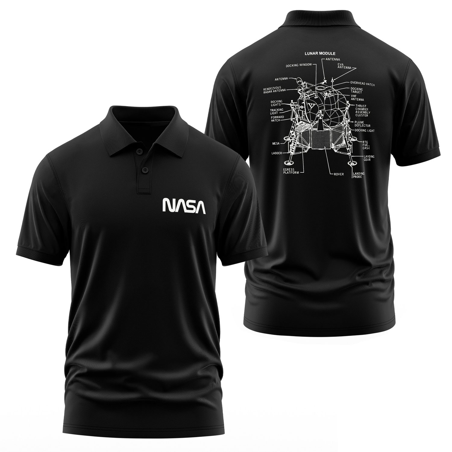 NASA Lunar Module Diagram Polo Tişört S - Siyah