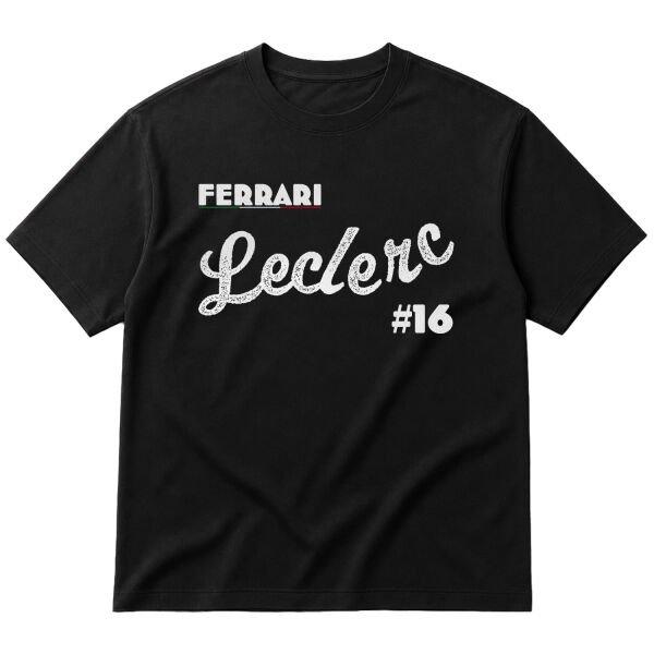 Charles Leclerc Cursive Illustration Oversize Tişört L - Siyah
