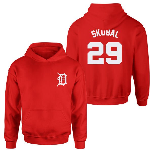 Tarik Skubal 29 Detroit Tigers Jersey Hoodie L - Kırmızı