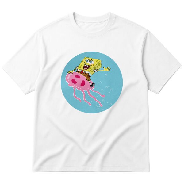 Sünger Bob Oversize Tişört L - Beyaz