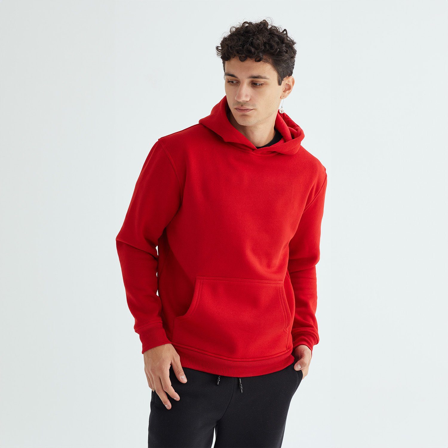 Baskısız Düz Casual Hoodie S - Kırmızı