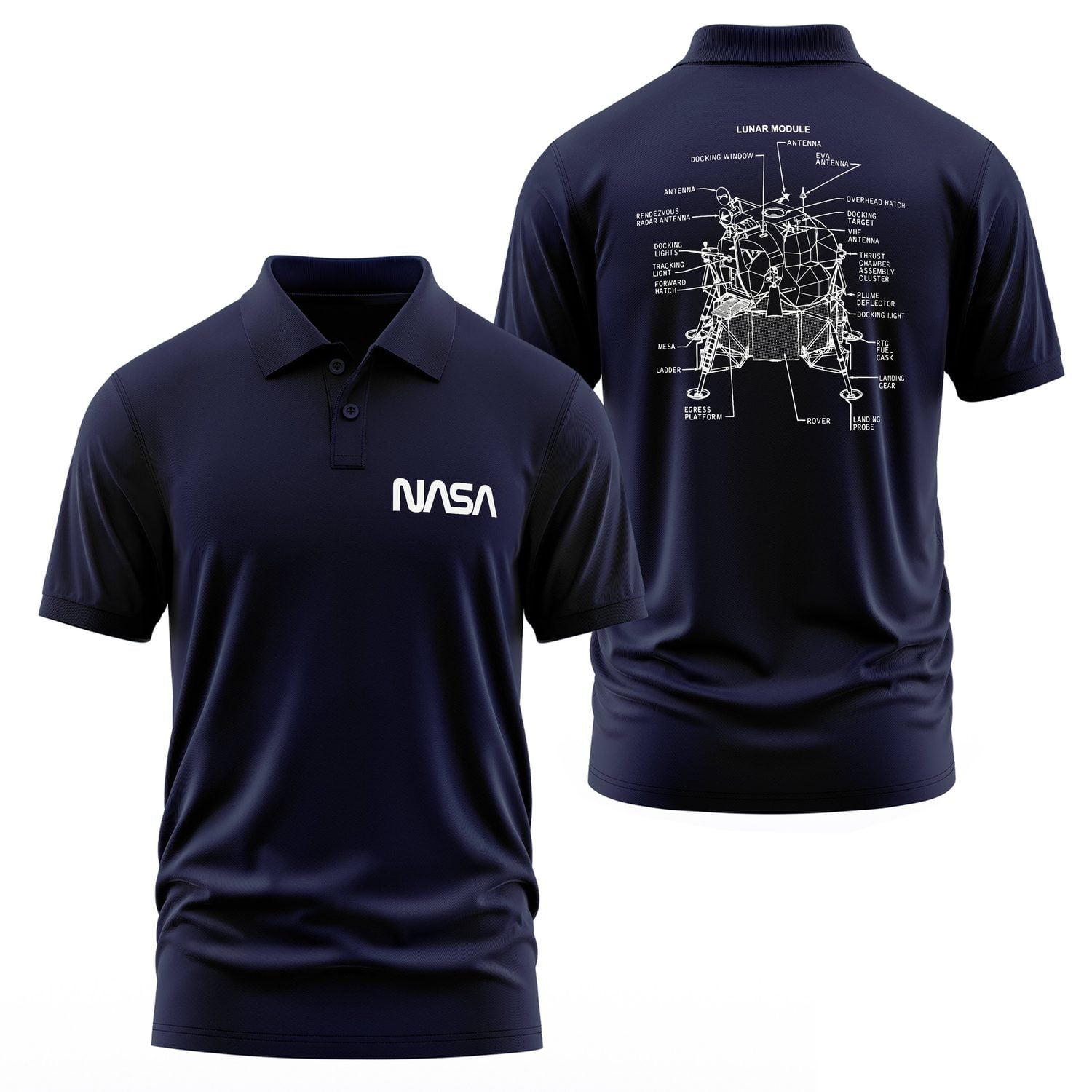 NASA Lunar Module Diagram Polo Tişört S - İndigo Mavisi