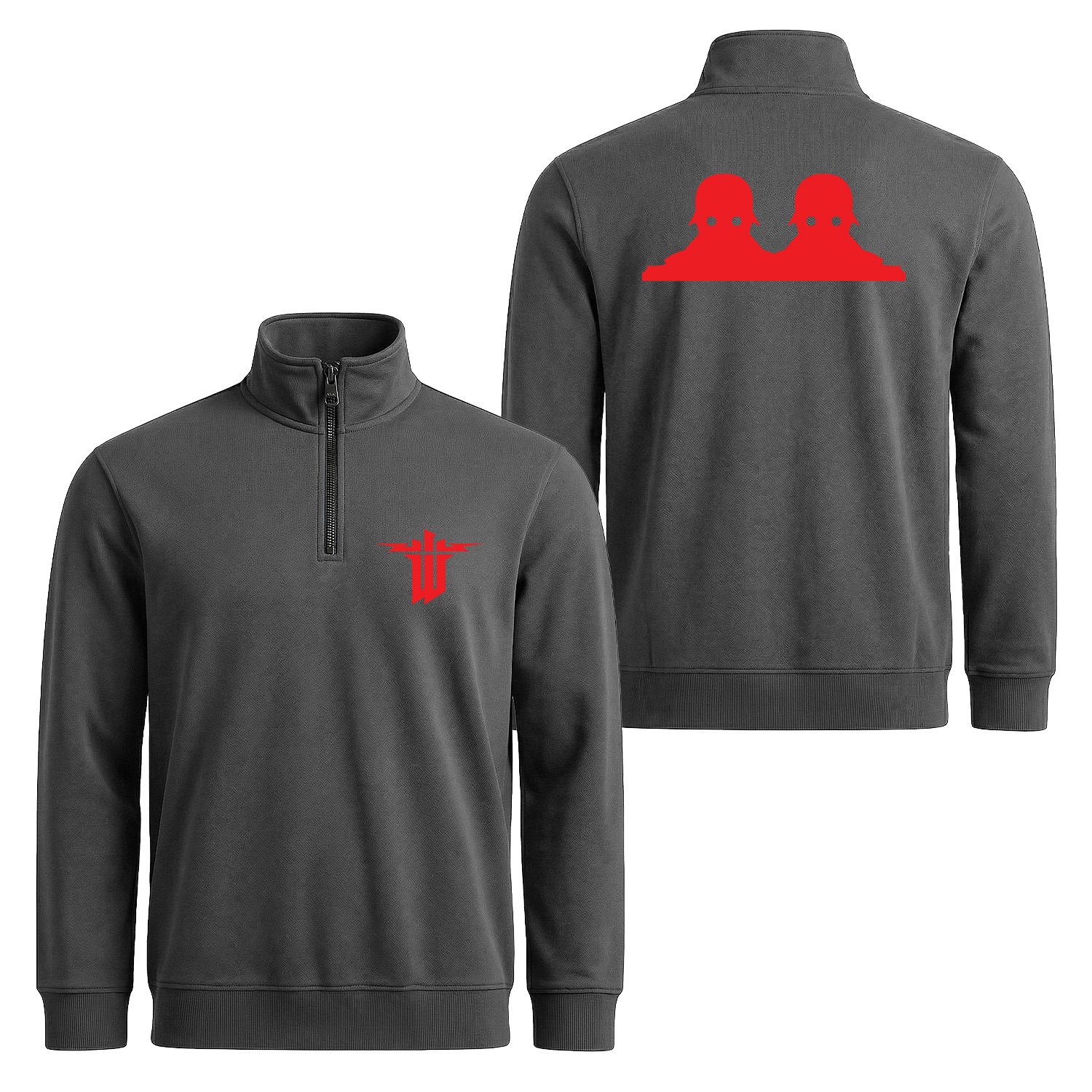 Wolfenstein | Soldat Yarım Fermuarlı Sweatshirt S - Füme