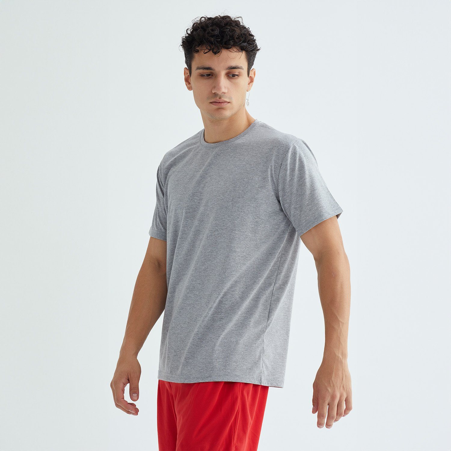 Baskısız Düz Casual Tişört XL - Gri