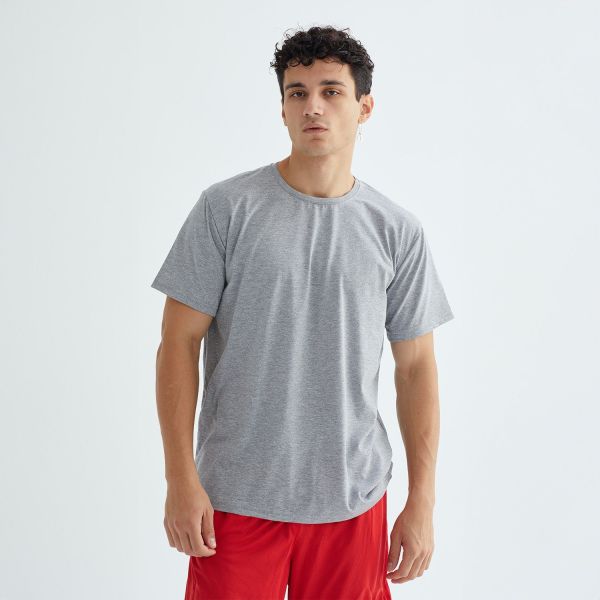 Baskısız Düz Casual Tişört XL - Gri