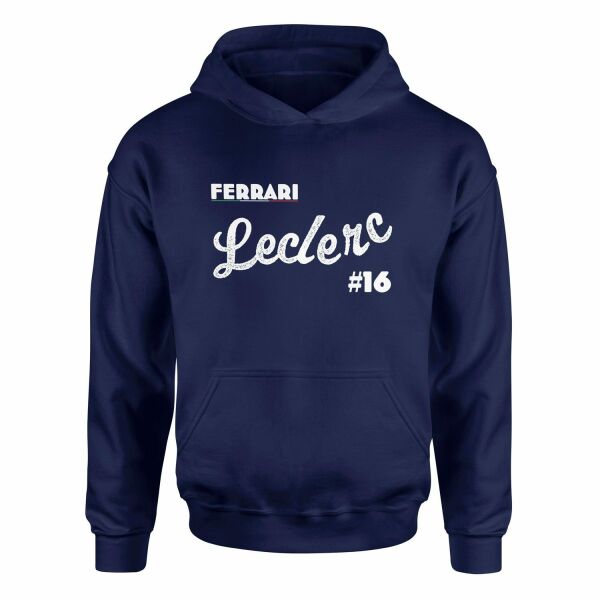 Charles Leclerc Cursive Illustration Hoodie L - İndigo Mavisi
