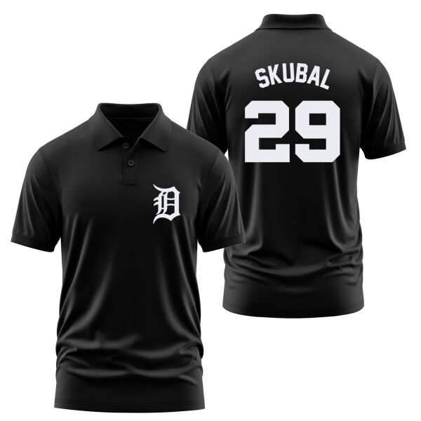 Tarik Skubal 29 Detroit Tigers Jersey Polo Tişört L - Siyah