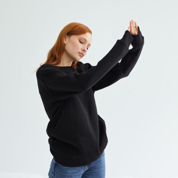 Baskısız Düz Casual Sweatshirt S - Siyah